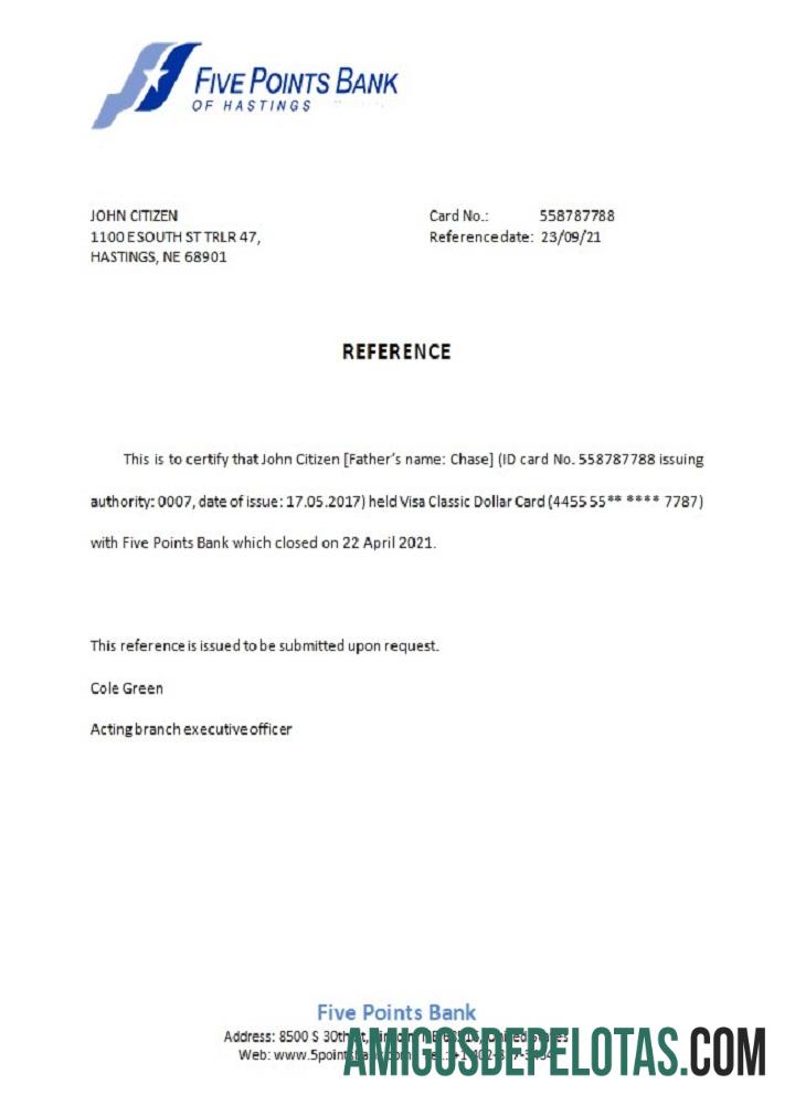 Referência de fechamento do banco Five Points dos EUA baixar para verificação